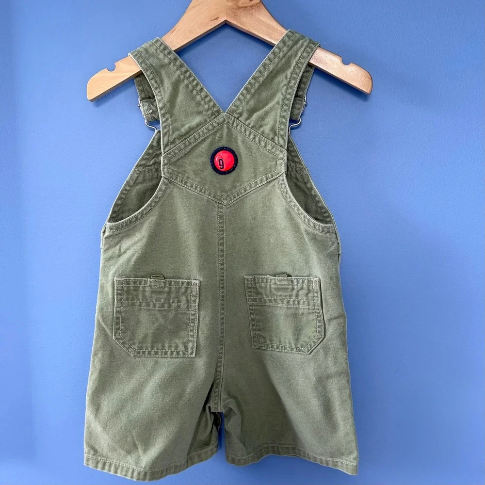 Vintage 2000 Gymboree Kids Unisex Olive Green Canvas Shortall Overalls 6-12M